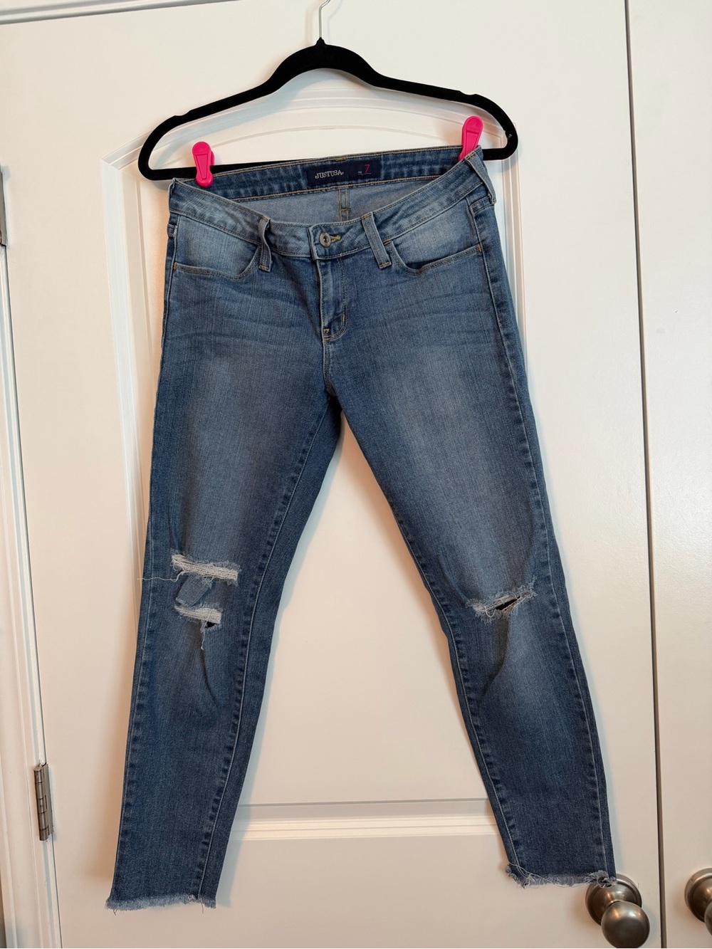 JustUSA Women’s Distressed Blue Skinny Jeans